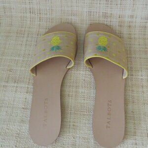NWT Talbots Hannah Pineapple Embroidered Piped Straw Slides Sz 7